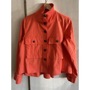 CAbi Womens Small Tiger Lily Resort Button Front Jacket 5098 Orange High Collar‎